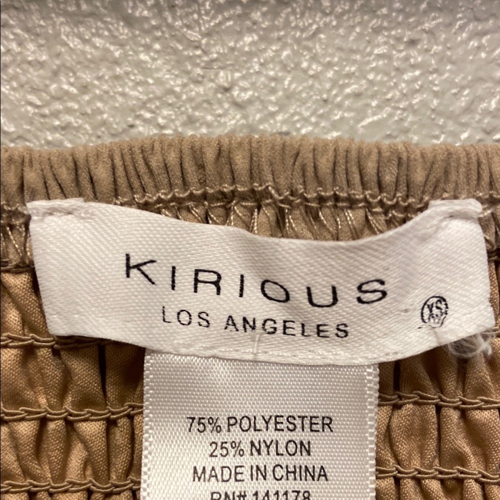 KIRIOUS LOS ANGELES Tan Smocked Puff Sleeve Peasant Cottagecore Crop Blouse 3474 - Picture 2 of 10